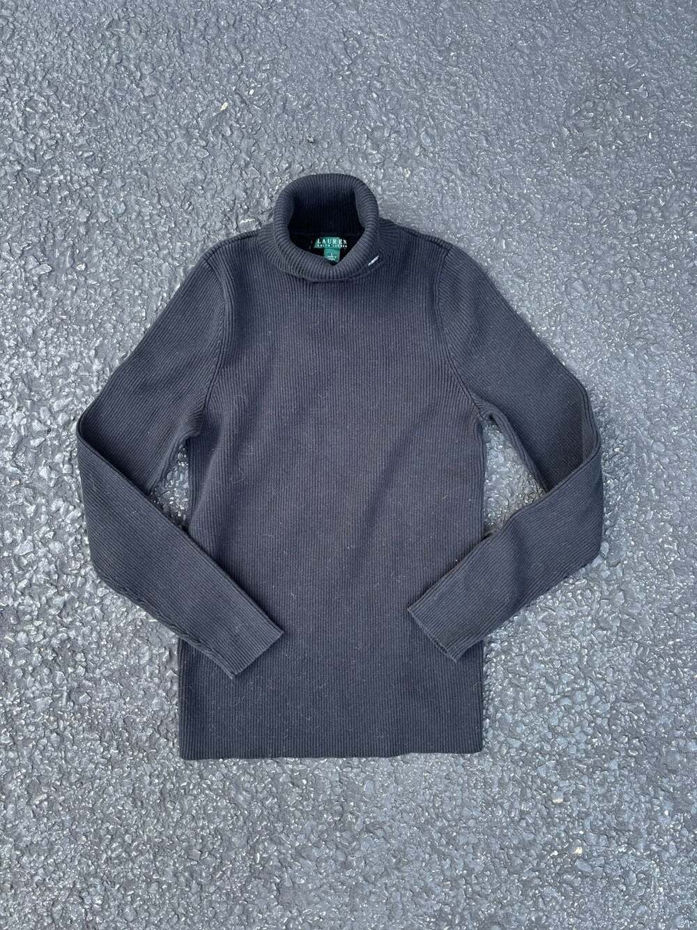 Lauren Ralph Lauren Women's Black Ribbed Turtleneck Sweater Size Large